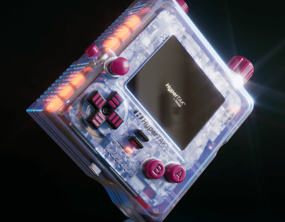 HyperTAK translucent handheld, angled view with branded display