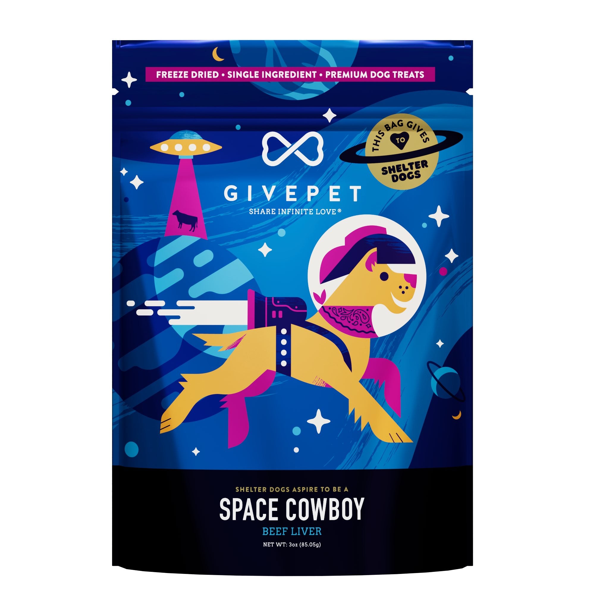 The same Space Cowboy pouch rendered in 3D, standing, on white
