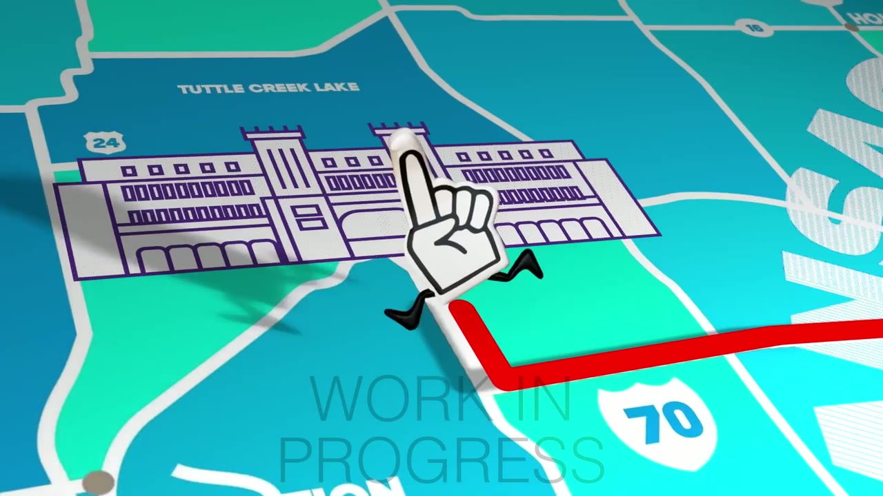 Work in progress: a K-State campus building drawn on the map beside the runner