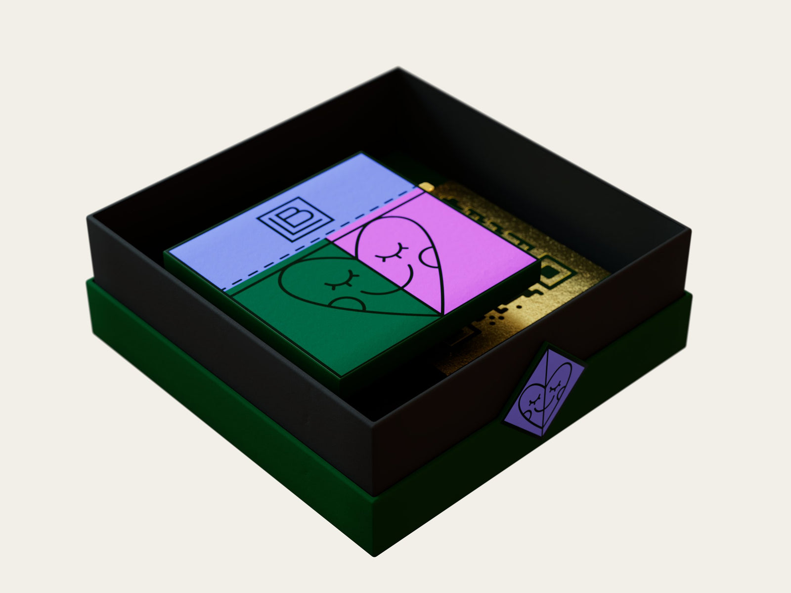 Open Love Bites box at an angle with a wrapped bar inside