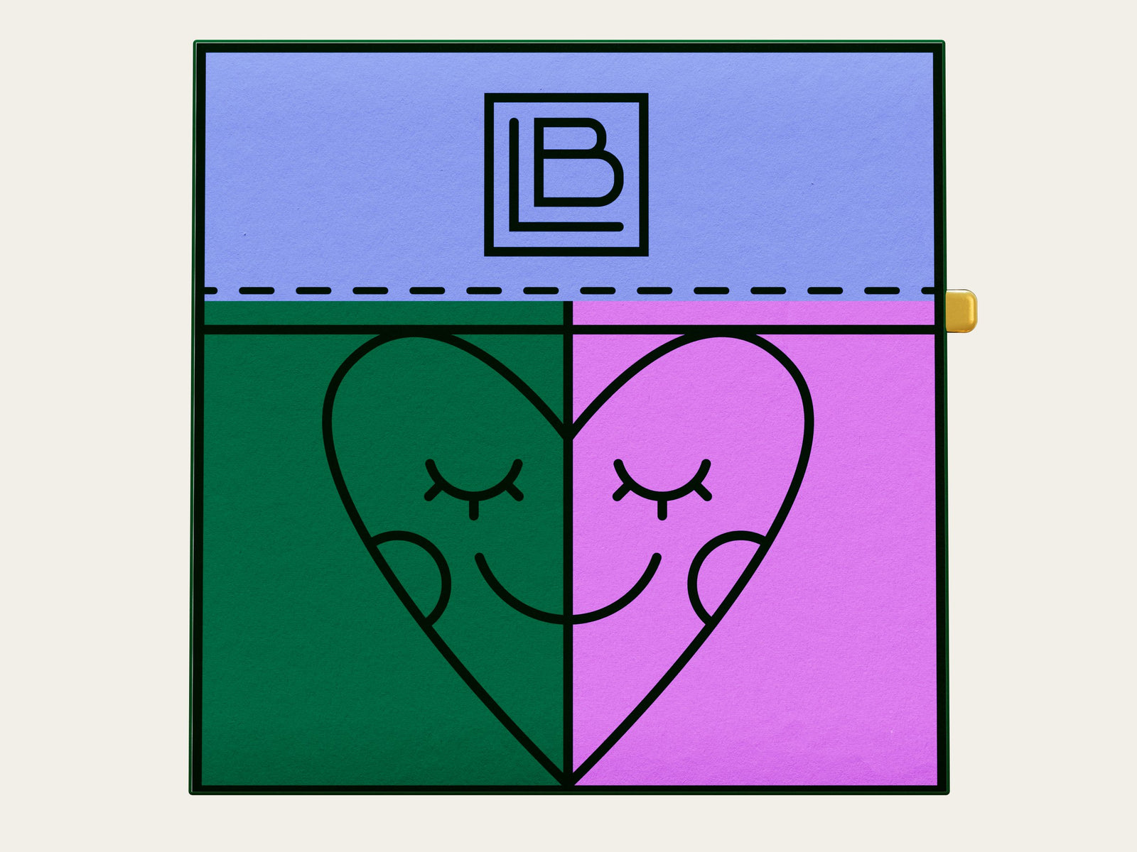 Love Bites wrapper from above: a green and pink heart face under a lilac band