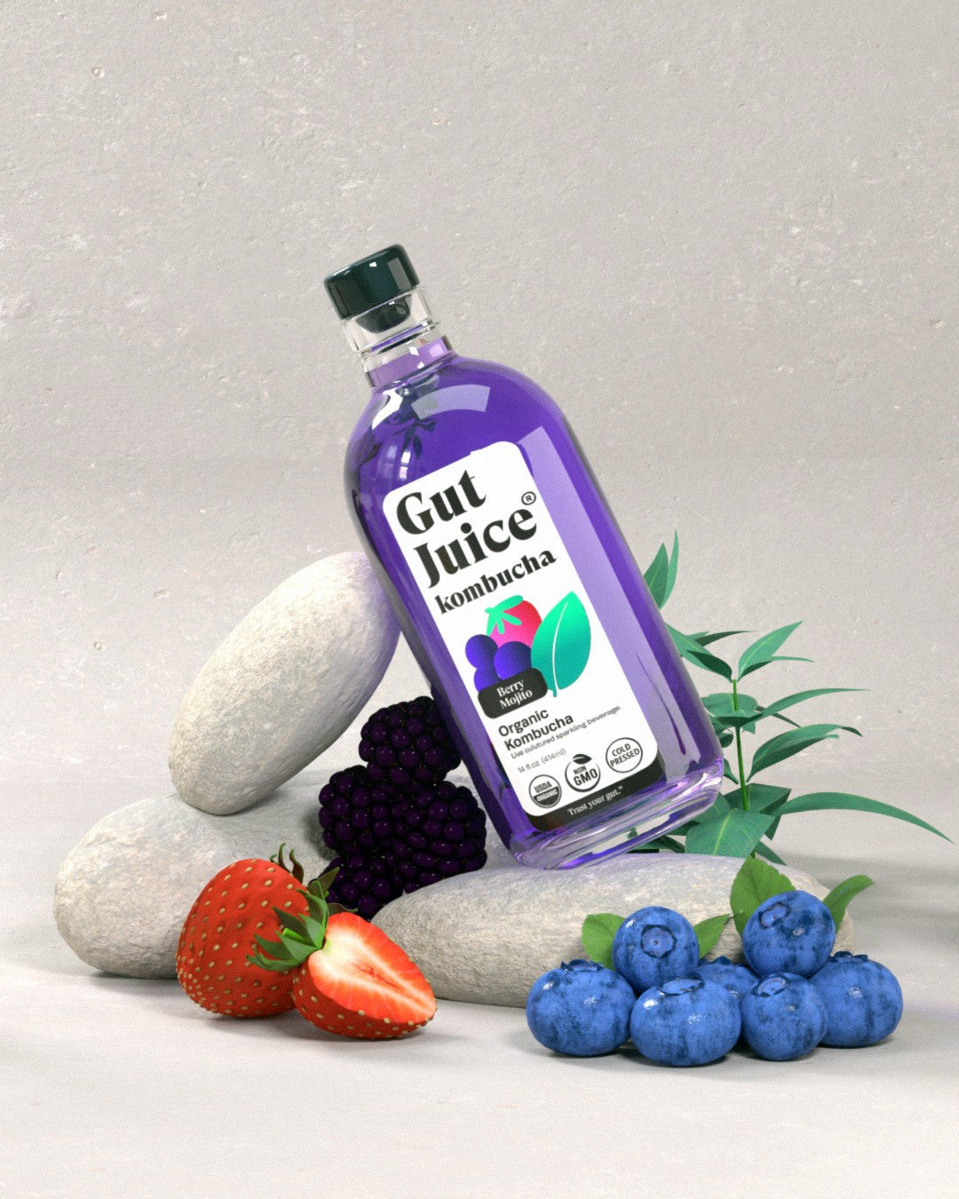 Berry flavor with stones, blueberries and strawberries