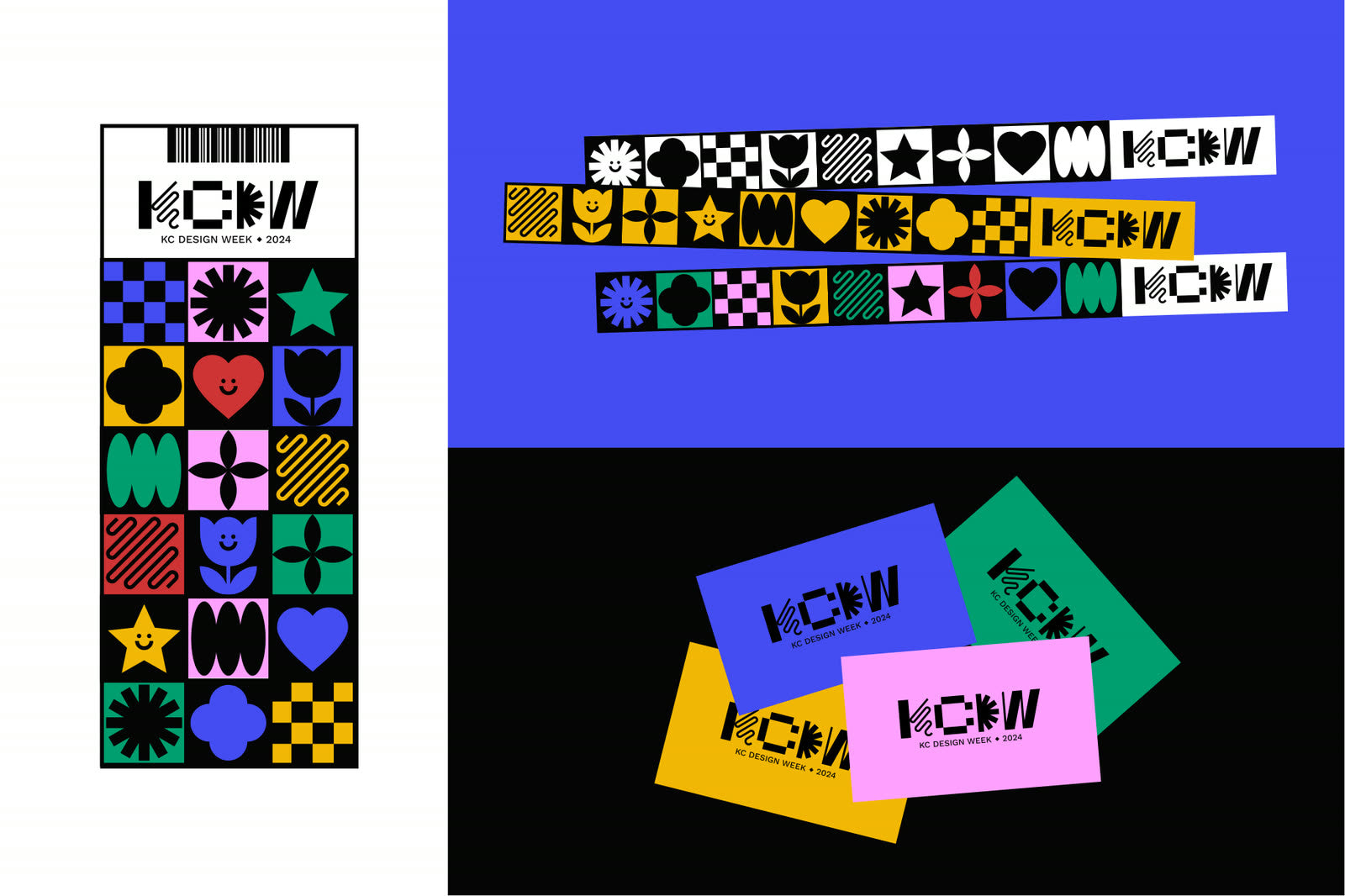 Ticket, glyph strip stickers and colour business cards