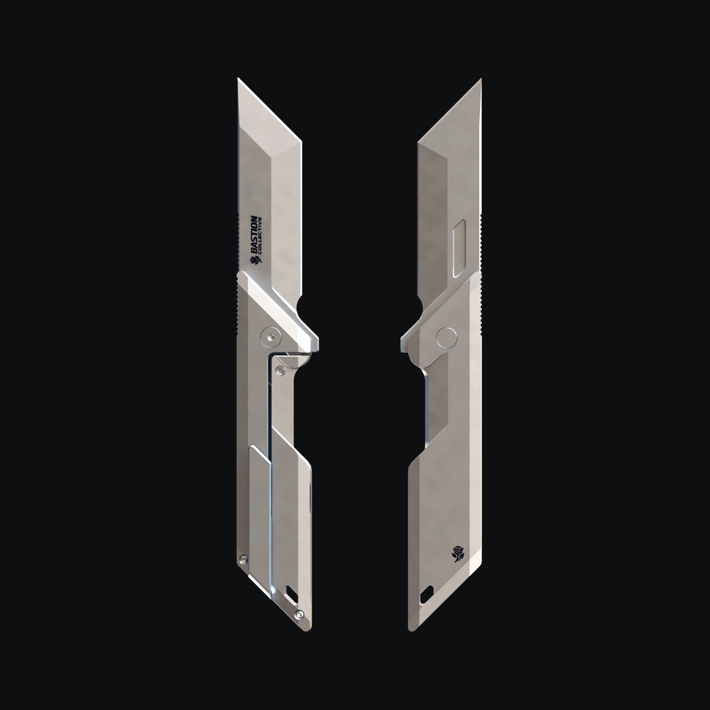 Two open Bastion No. 01 folding knife product views