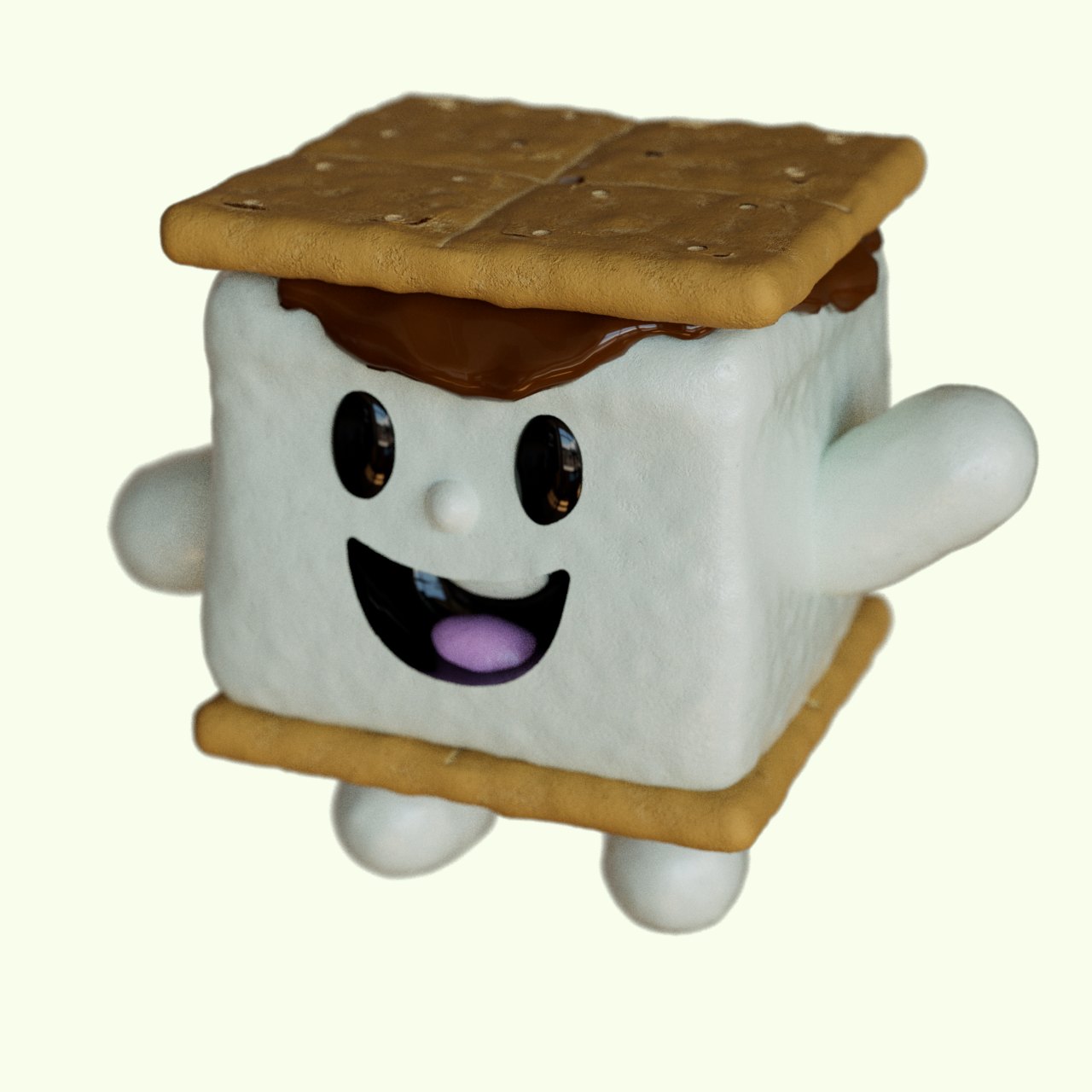 A marshmallow sandwiched in graham crackers with melted chocolate.