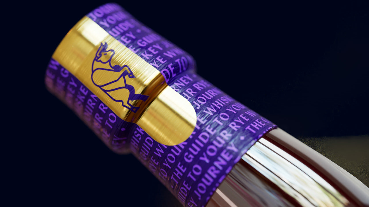 The gold cap and the purple neck wrap printed with the guide line