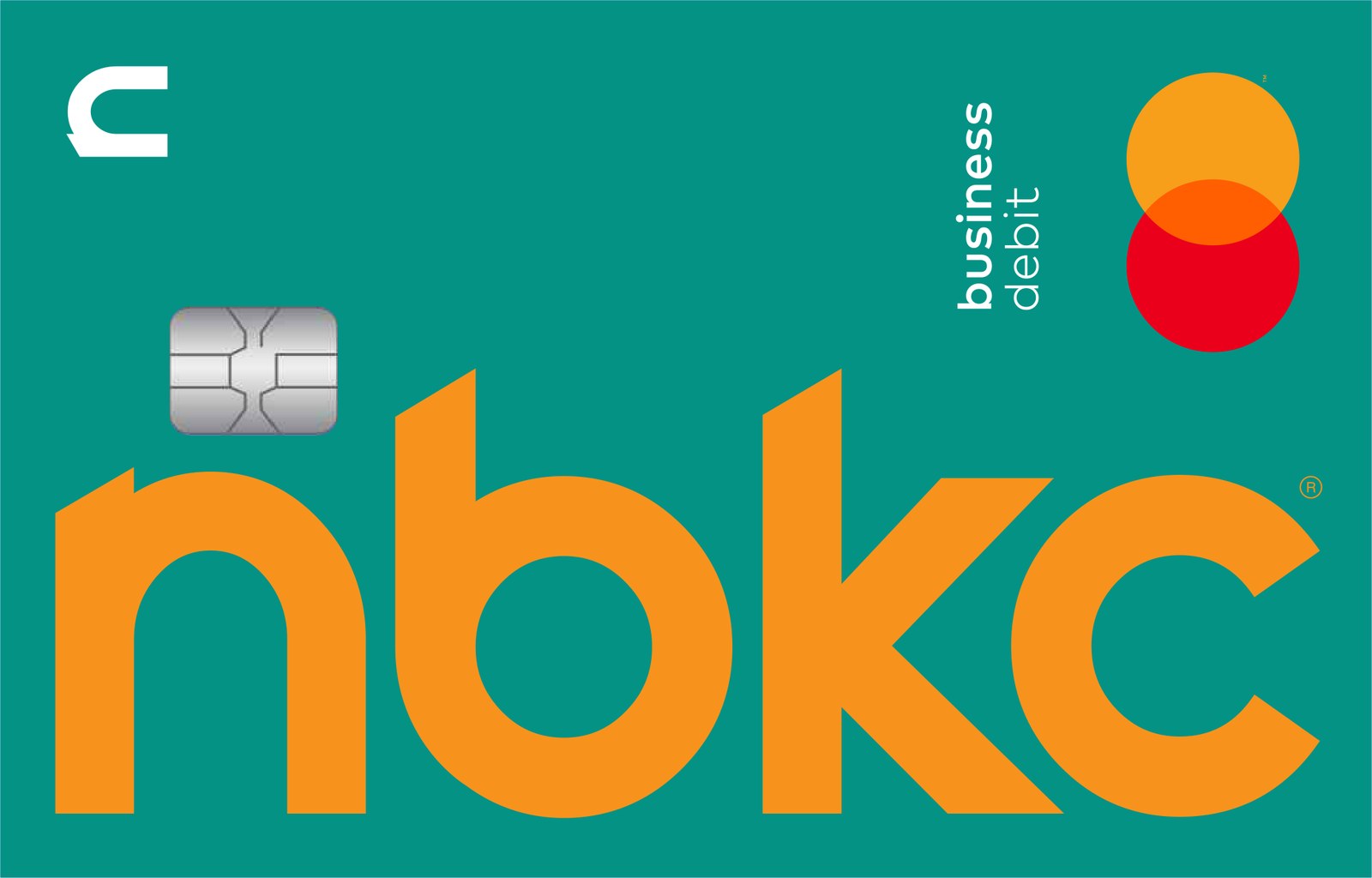 Printer's proof of the business card front in teal, labelled business debit, with the same orange gloss wordmark