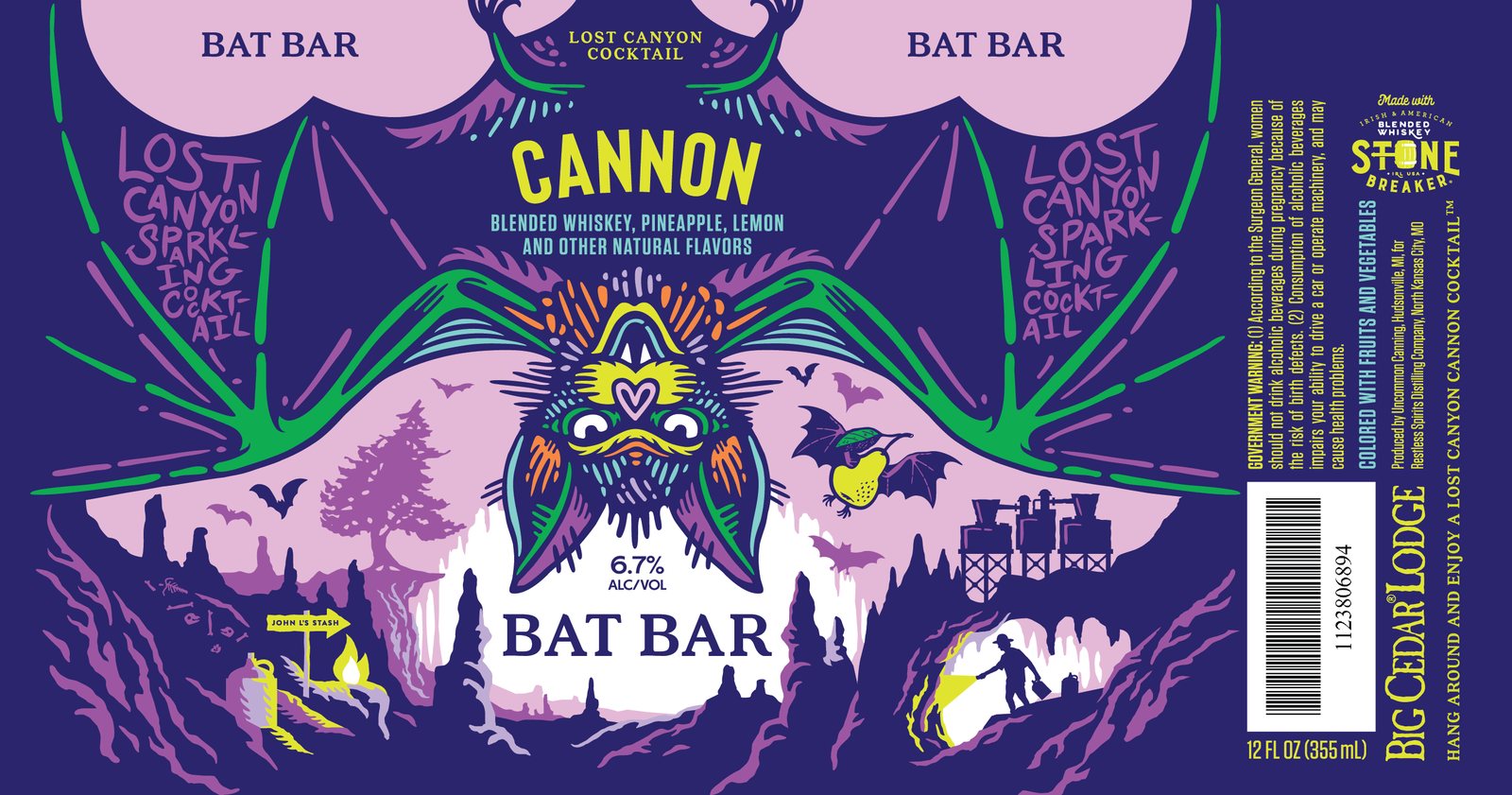 The flat Cannon label in purple and lilac.