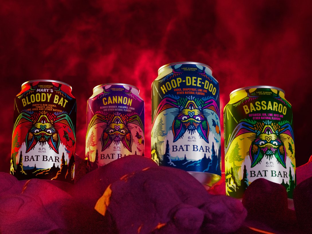 Test: four cans in a red cavern.