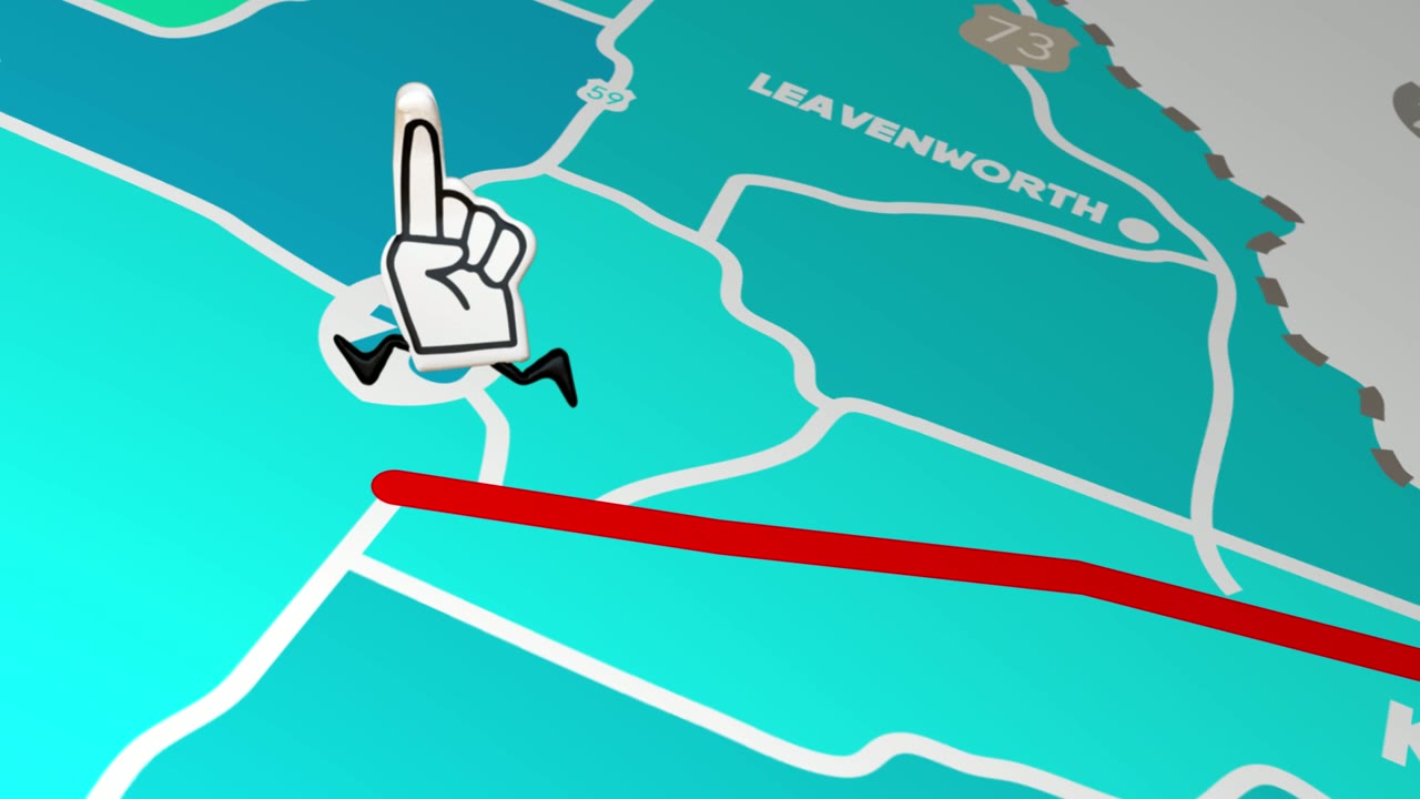 First test: the finger runs over a flat teal map with the red trail