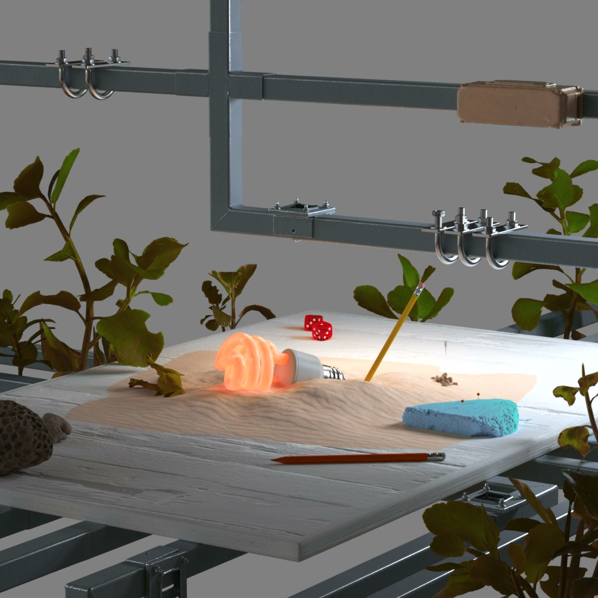 A photogrammetry animation study that turns familiar tabletop objects into an unfamiliar scene.